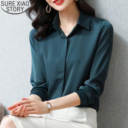 Satin Blouse New Spring Silk Shirt Women Turn Down Collar Loose Office Lady Blouse Long Sleeve Clothes Plus Size Tops 12793