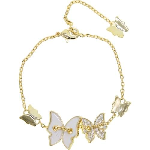 Micro pave cz butterfly charm link chain bracelet new fashion female women jewelry
