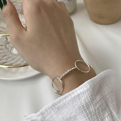 925 Sterling Silver Round Hollow Circle Stackable Bracelet for Girls and Women Geometric Jewelry
