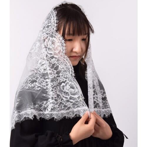Chapel Veil Embroidered Lace Mantilla Veil Head Covering Veils for Church