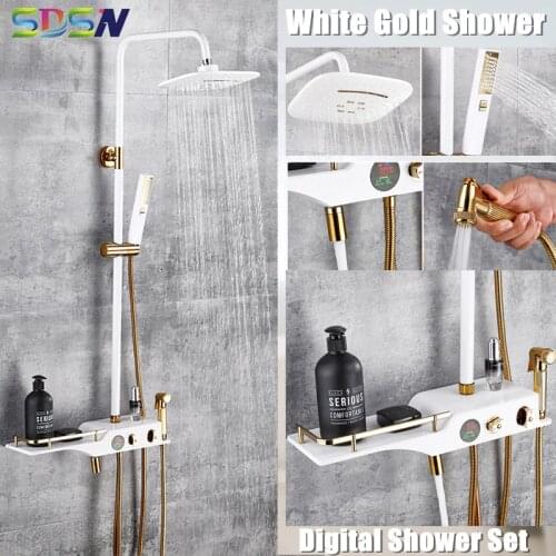Digital Bathroom Shower Set SDSN Rainfall Bathroom Shower Head Solid Brass Shower Faucet Polished Chrome Digital Shower Set