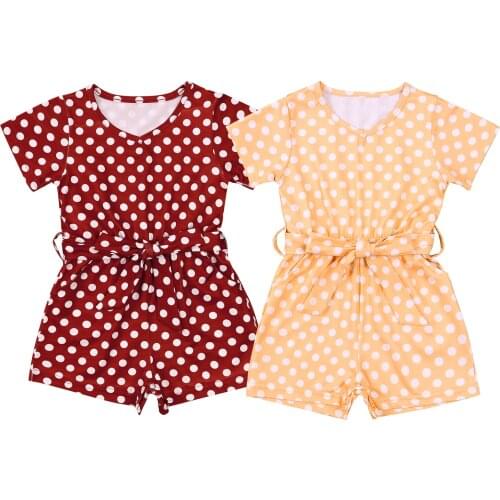 2021-04-05 Lioraitiin 0-3Years Toddler Newborn Baby Girl Summer Romper Belted Polka Dot Print Short Sleeve Round Neck Playsuit