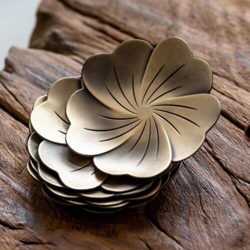Zen Lotus Design Heat Insulation Metal Teacup Tray Non-slip Retro Cup Coaster For Home Hotel Teahouse Kungfu Tea Accessories