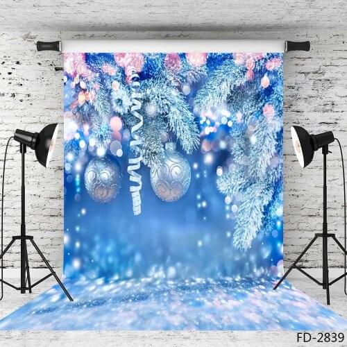 Christmas Ball Ice Blue Snow Bokeh Backdrop for Photography Vinyl Background Photo Studio for Children Baby Photocall Photobooth