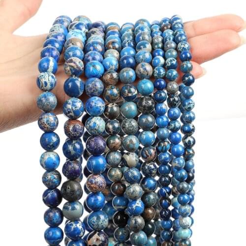 Blue Turquoises Sea Sediment Emperor Natural Stone Beads Round Spacer Loose Bead For Jewelry Making Bracelets DIY 4/6/8/10/12MM