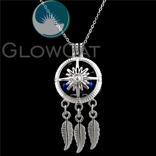 K789 Compass Dream Catcher Beads Cage Essential Oil Diffuser Aroma Stone Pearl Cage Locket Necklace Girl Friend Gift