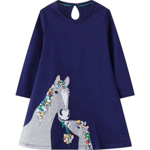 Kidsalon Animal Appliques Girls Dresses Hoodies Rainbow Long Sleeve Baby Girl Clothes Cotton Princess Kids Hooded Dress for Girl