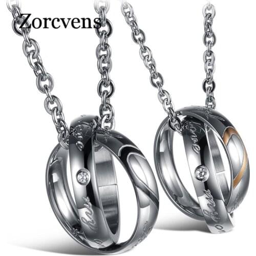 Modyle Half Heart Puzzle Couple Necklaces Romantic Black/Gold Color Stainless Steel Women Men Pendant Jewelry