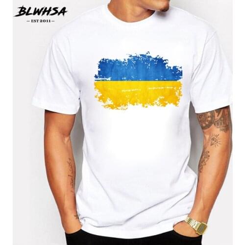 BLWHSA Summer T Shirt Men Nostalgic Style Ukraine National Flag Print Short Sleeve Cotton O-neck Ukraine Fans Cheer Men T-shirt
