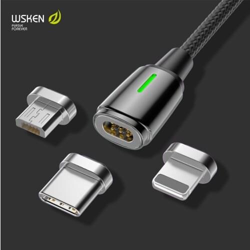 WSKEN Magnetic Charge Type C Cable for XR Xs Max 11 Pro Fast Charger For Samsung S10 S20 USB Cable LED Micro USB C Cable Mini 3