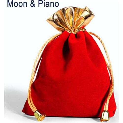 Fashion Bronzing Lady Jewelry Bag Flannel Red Holiday Gift Bag Candy Necklace Key Antique Beam Mouth Storage Bags Carry Sachet