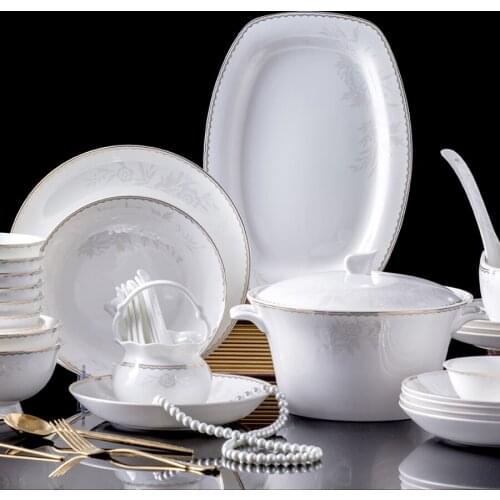 Jingdezhen Ceramic Dinnerware Set Kitchen Tableware Ceramic Plates and Dishes Bowls dish set 60pcs combination Tableware Ceramic