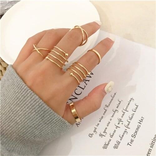 7 Pcs Hollow Out Rings Set for Women Jewelry Hip-hop rock Metal Round 2020 New Geometric Christmas Gift Wedding Ring
