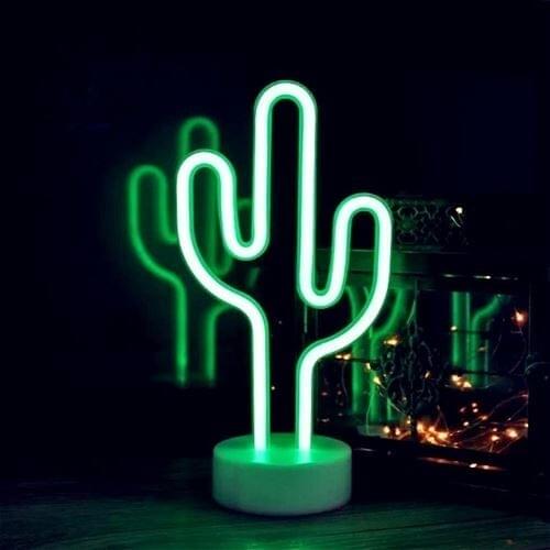 Neon Lighted Cactus Table Night Lamp USB Battery Powered