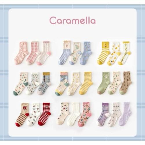 2020 Caramella New Series Women Socks 3pairs/lot Winter Autumn Funny Cartoon Rabbit Socks Colorful Cotton Girls Socks Sweet Sock