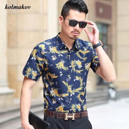 2020 New Arrival Men Boutique Flower Short Sleeve Shirt Fashion Casual Slim Short Shirt Mens Slim Cotton Dobby Shirt Size M-7XL