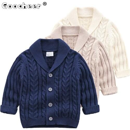 Autumn Winter 1-3 Years Kid Baby Boy Girl Knitted Cardigans Sweaters 100% Cotton Turn Down Collar Single-breasted Outerwear