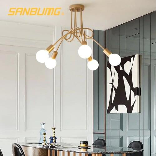 DARHYN Nordic Modern Creative Curve Chandeliers Wrought Iron Gold Plated Hanging Lights for Restaurant Living Room