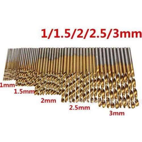 50pcs Profession HSS Titanium Coated Drill Bits High Speed Steel Drill Bit Set Power Drilling Tools for Wood 1/1.5/2/2.5/3mm