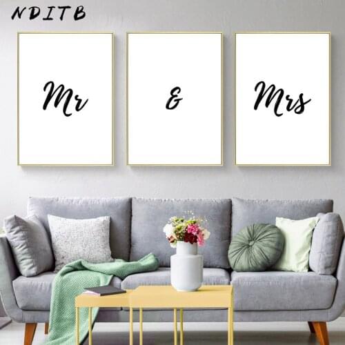 Mr Mrs Couple Romantic Art Poster Minimalist Black White Canvas Print Simple Painting Modern Decoraion Picture Wedding Gift
