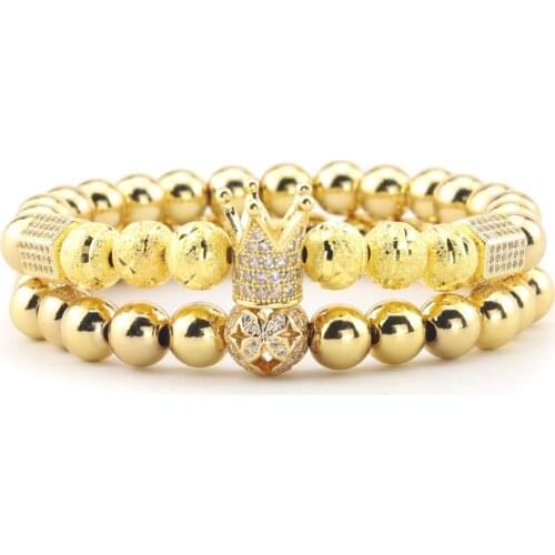 Luxury crown Bracelet Pave Cubic Zirconia flower ball charms copper beads men Bracelets & bangles for men jewelry drop shipping