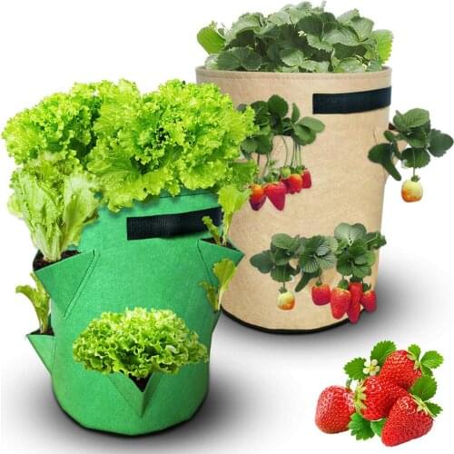 Garden Outdoor Planting Grow Bag Strawberry Vertical Flower Herb Pouch Root Breathable Vegetable Round Reusable Pot Planter