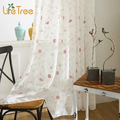 Floral Pink Embroidered Voile Curtains for Living Room Princess Tulle In Girls Bedroom Modern Rideaux Linen Sheer Custom Made