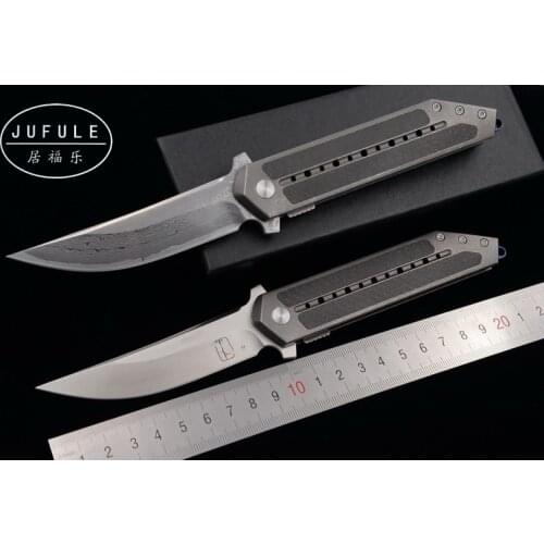 JUFULE folding Knife S35VN Damascus blade titanium carbon fiber handle camping pocket Survival Hunting Kitchen Knives EDC Tool