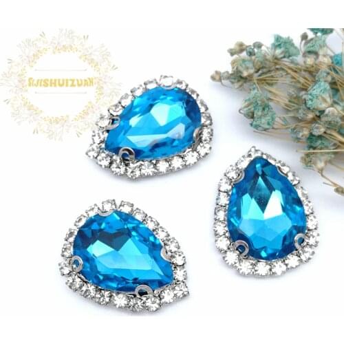 Turquoise Blue DR Drill Side Chain Crysta Glass Sewing Rhinestones with Claw DIY Womens Shose and Wedding Dresses