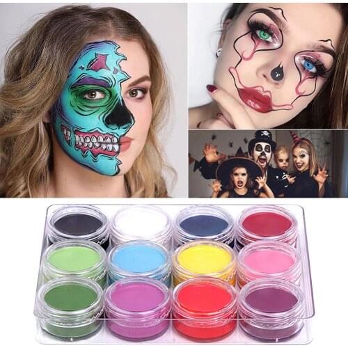 Halloween Facial Body Light Paint Matte Makeup Set With 12 Colors Fluorescent Palette Party Safety Pigment Flash Body Paint
