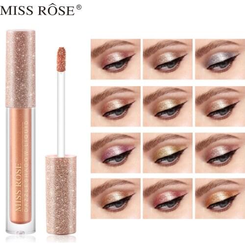 MISS ROSE Gold Slacker Pearly Monochrome Liquid Eye Shadow Makeup Flash Sequin 12 Color Eye Shadow Liquid