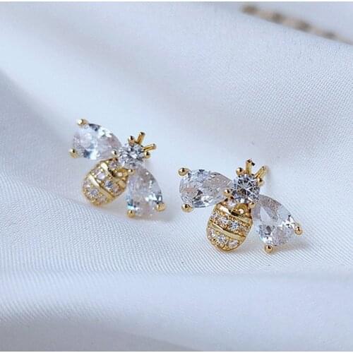 Temperament Cubic Zirconia Insect Bee Stud Earrings for Women Delicate Animal Crystal Earrings Jewelry Brincos Wholesale