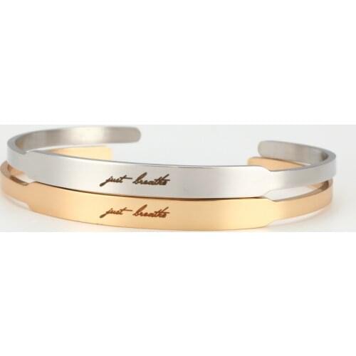 Engraved just breathe Simple C Shpe Bangle Rose Gold Stainless Steel Women 6mm Open Bracelets Jewelry 2019 Dropshipping