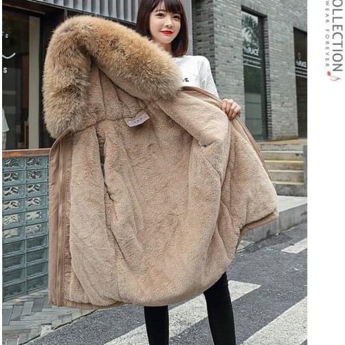 Sister Fara Winter Women Long Drawstring Hooded Down Jacket Coat Double Pocket Warm Coat Female Big Fur Collar Cotton Down Parka