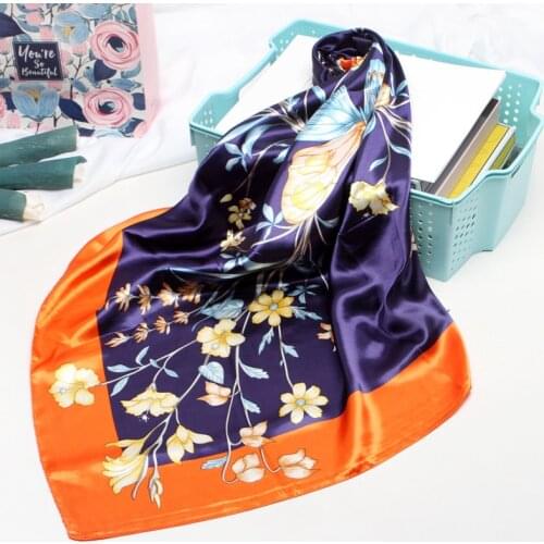 Fashion kerchief Hijab Scarf For Women Bandana Head Floral Print Silk Satin Hair Scarfs Female Square Shawls Scarves For Ladies
