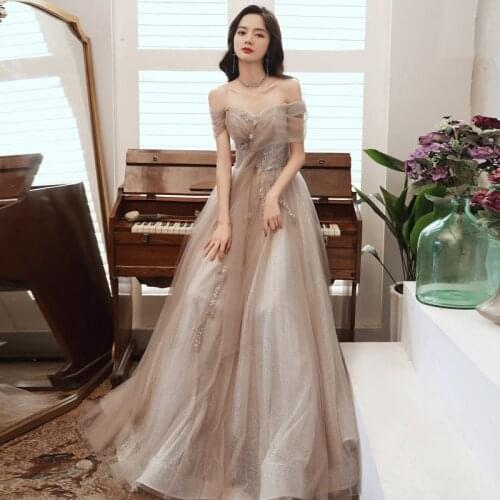 Laides Off-Shoulder Fairy Dress Noble Appliques Full Length Long Qipao Elegant Backless Lace Up Ball Gown Vestidos