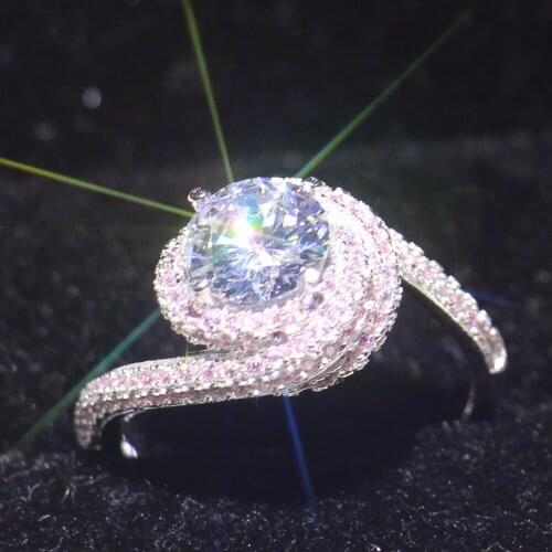 Size 5-11 Vecalon Luxury Jewelry 925 Sterling Silver Pink&White Tiny Round Pave AAA CZ Zirconia Party Women Wedding Band Ring