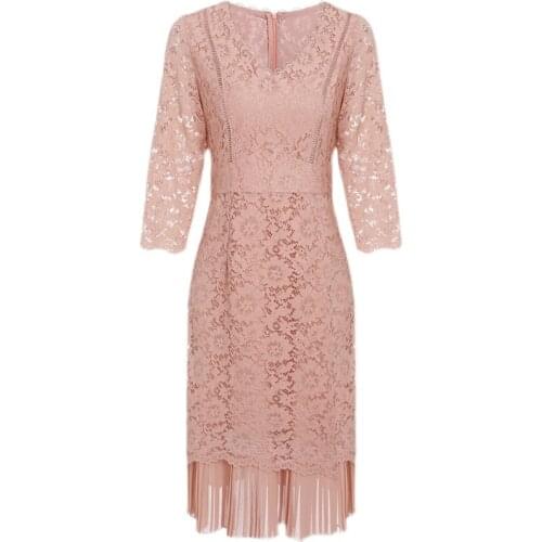 High Quality Lace Dress 2021 Autumn Winter Party Women V-Neck Allover Crochet Lace Embroidery Tassel Deco Midi Bodycon Dress 4XL