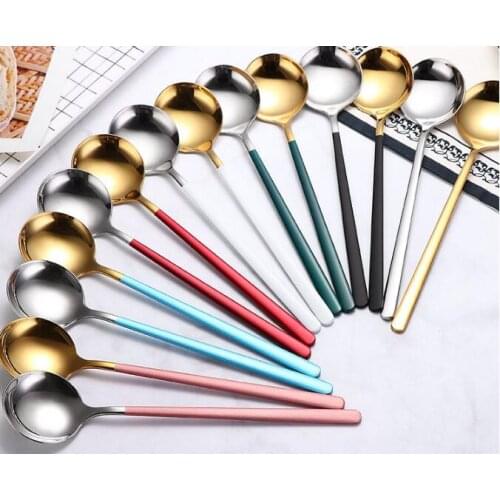 1PC Stainless Steel Tea Stirring Spoon Titanium-plated Rose Gold Spoon Ice Cream Coffee Dessert Teaspoon Drinkware XB 045