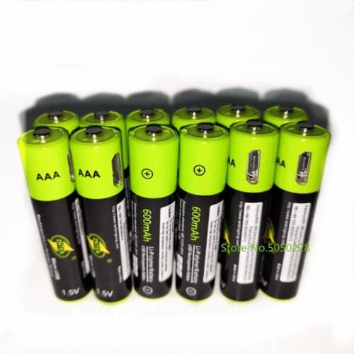 12pcs/lot ZNTER 1.5V AAA 600mAh rechargeable lithium battery USB lithium polymer battery fast charging via Micro USB cable
