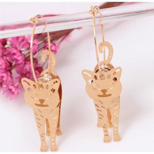 2021 Fashion 1Pair Cute Cat Earrings dangle vintage Pendant big statement jewelry Women trendy large circle Party Beauty Decor