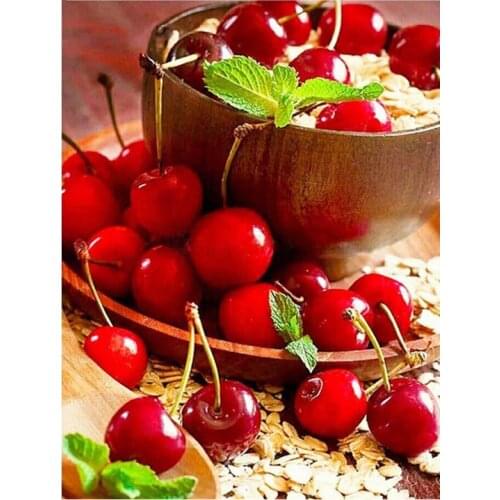 5Diy Diamond Embroidery Fruit cherry diamond Painting Full Round Square drill Cross Stitch mosaic rhinestones decorationZP-1105