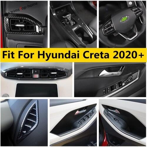 Carbon Fiber ABS Accessories For Hyundai Creta 2020 2021 Handle Bowl Dashboard Air AC Vent Head Light Wheel Gear Lift Cover Trim