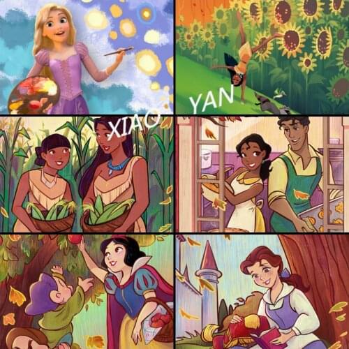 Disney 5D DIY Diamond Painting Princess Pastoral Style Illustration Diamond Embroidery Exclusive Handicraft Home Decoration