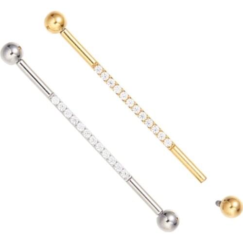 ASTM F136 Titanium Internally Threaded Zircon Stone Paved Industrial Barbell Piercing