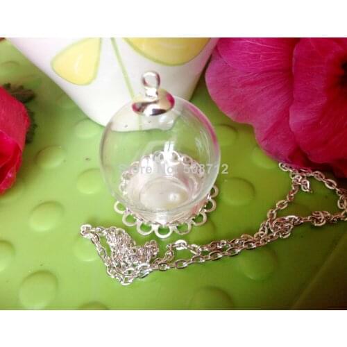 Free shipping!Glass Globe Necklace DIY Set - 25mm Clear Glass Globe opening 15mm & Silver Plated Base & 24"L Chain