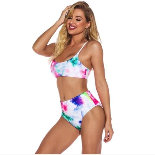 High Waist Push up Bikinis Swimsuits Bandeau Swimwear Women Tie Dye Print Biquini Beachwear Sports Bathing Suits