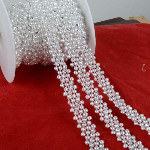 BOLIAO 1 Yard 15mm (9/16") Width ABS Imitation Pearl Beads Chain Trim and 4mm Round Rhinestones Wedding Party Decoration R2007