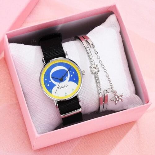 2021 Student Canvas Watch Blue Astronaut Fashion All-match Ladies Quartz Watch Star Bracelet Watch Set Women Quartz Watches