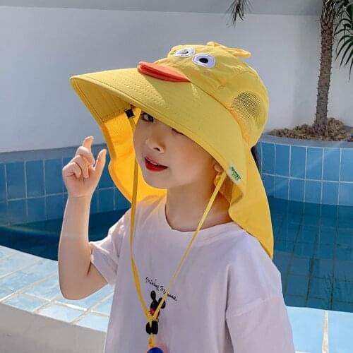 Wide Brim Kids Fishing Cap with String Casual UV Protection Neck Cover Sun Hat Children Sunscreen Summer Bucket Beach Hat DS39
